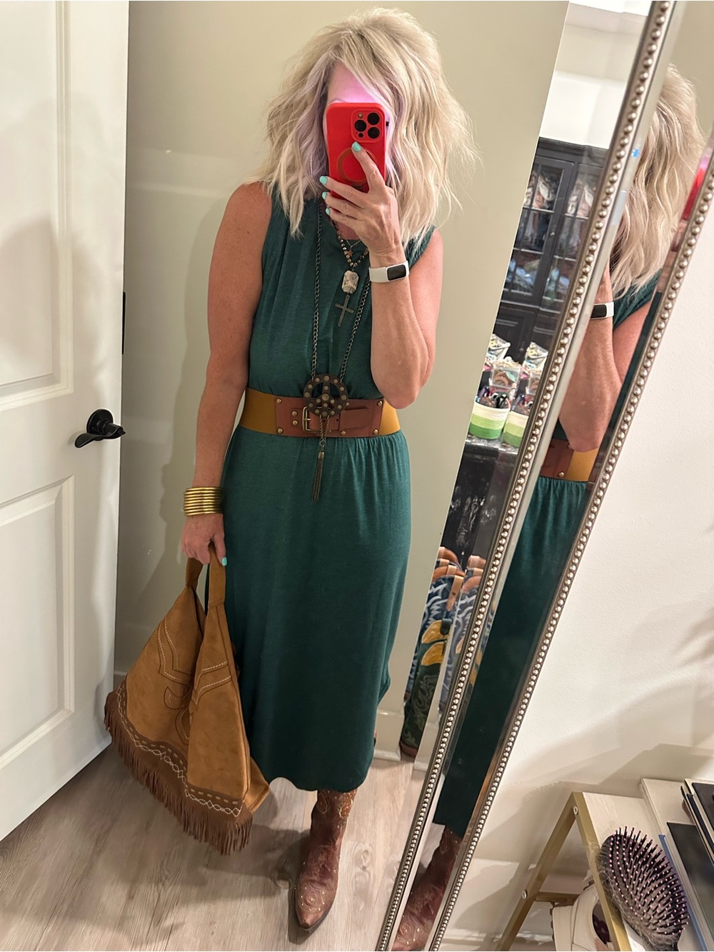 Classic Sleeveless Green Midi Dress